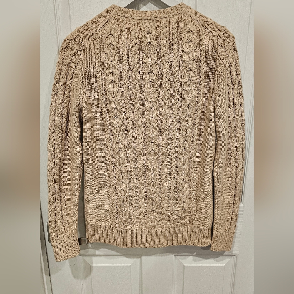 NWOT L.L. Bean Women's 100% Cotton Cable Knit Fisherman Tan Crewneck Sweater-M - Picture 4 of 10
